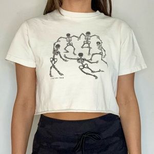 John Galt dancing skeletons cropped tee